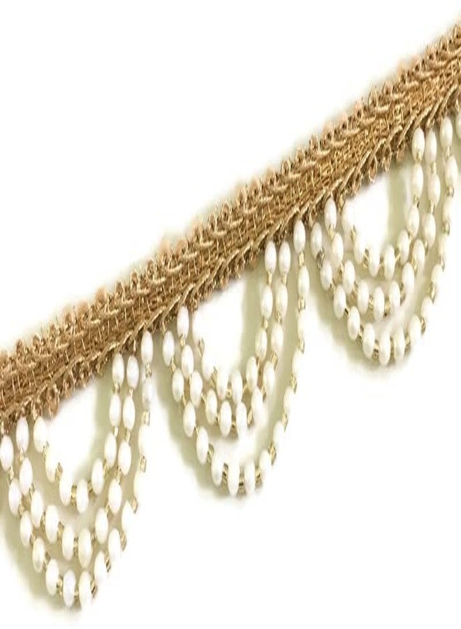 DaSync Offwhite Pearl Cream Colour Tassel Latkan Hanging,Fringe Golden Beads Jhallar Laces And Border Material Zhallar Dresses,Blouse,Dupatta,Sari,Choli,Chunni,Sarees,Lehenga,Suits,Curtains,9 Meters - Image 5